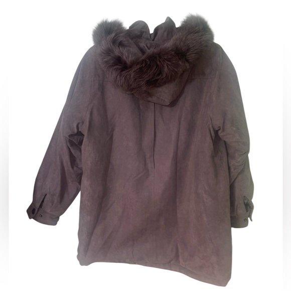 St. John's Bay brown sueded hooded coat w/genuine fox fur trim XLP. GUC - Picture 4 of 11